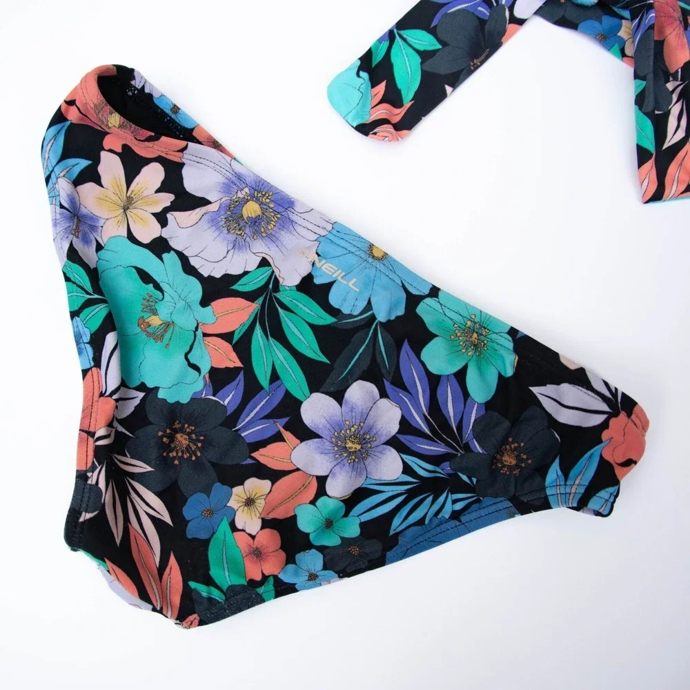 O'Neill Swimsuit Bikini Top & Bottom 2 Pieces Girls 8 Floral Tie Up Front Accent